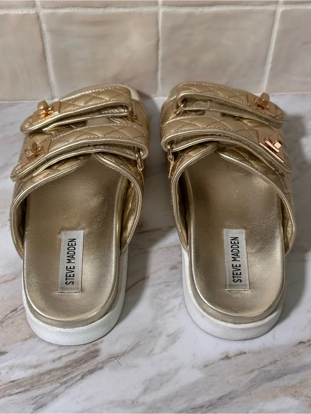 Steve Madden Schmona gold slide sandals-7